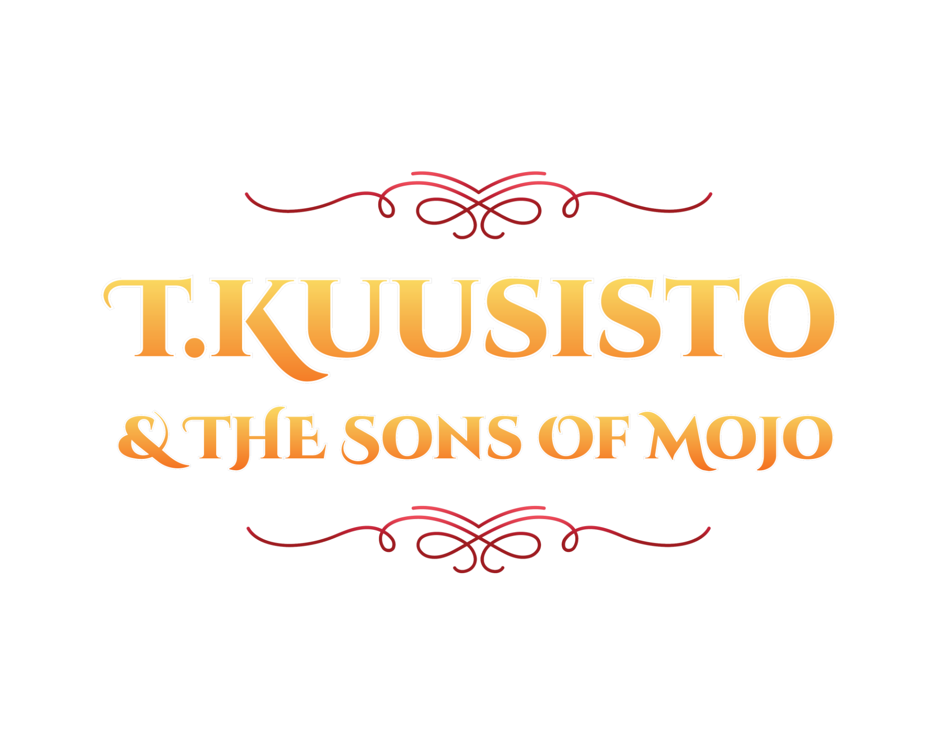 Mustalla taustalla koristeellinen teksti “T.KUUSISTO” ja “& THE SONS OF MOJO” kultaisilla kirjaimilla.